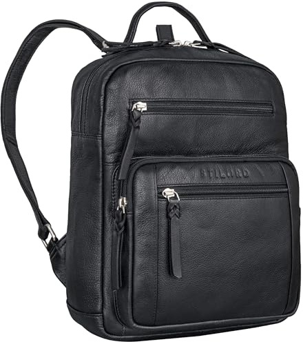 STILORD Wilma Eleganter Rucksack Frauen Klein Leder Rucksackhandtasche Damen Lederrucksack DIN A5 Vintage Daypack Cityrucksack Echtleder Farbe:schwarz