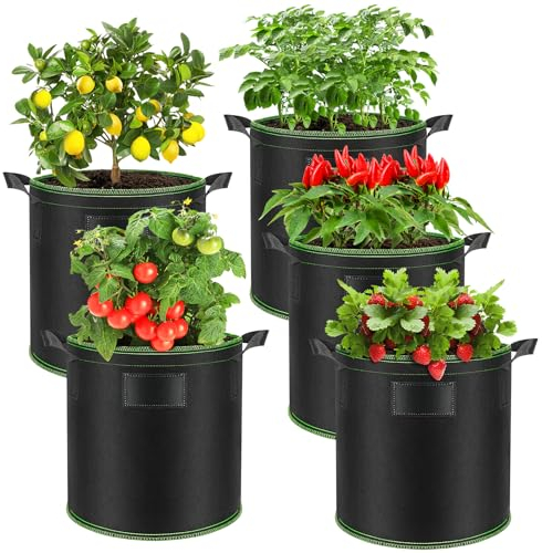 Enbagold Pflanzsack 5 Stück 30L Pflanzsäcke für Tomaten, Pflanzsack aus Vliesstoff, Garten Gewächshaus Pflanzbeutel Pflanztopf, Pflanztasche mit Griffe für Kartoffeln, Tomaten, Erdbeeren