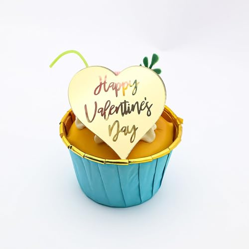 6x Valentine's Day Acrylic Cupcake Toppers Heart shaped Tags Valentines Love Valentine Toppers (STYLE 1)