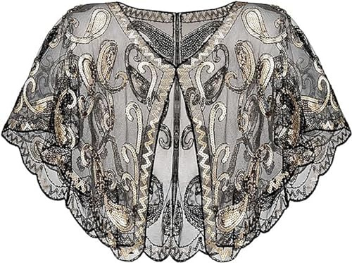 VILOREE Damen Umschlagtücher Stola für Abendkleid 1920s Retro Schal Hochzeit Party Braut Schal Gatsby Kostüm Accessoires Schwarz & Gold (57)