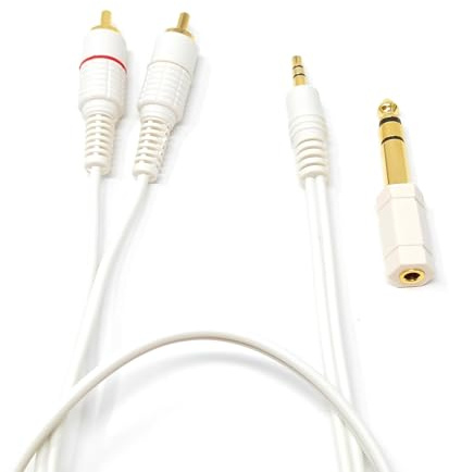 DRUT Prise Jack stéréo 3 m 3,5 mm vers 2 x Doubles fiches RCA Phono Y, câble Audio AUX, câble avec Adaptateur convertisseur 6,35 mm, extrémités dorées (Blanc, 3 m)