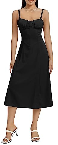 Qianderer Kvinnor Y2k fyrkantig hals bustier lång klänning vintage låg skärning ärmlös sommar boho midi-klänning korsett maxiklänning gå ut solklänning, Aa svart, S
