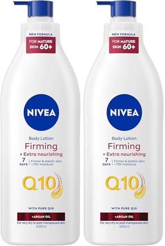 NIVEA Q10 60+ Mature Skin Body Lotion (400ml), Nourishing Firming Cream with Q10 and Argan Oil, NIVEA 72H Moisturising Cream for Ageing and Mature Skin (Pack of 2)