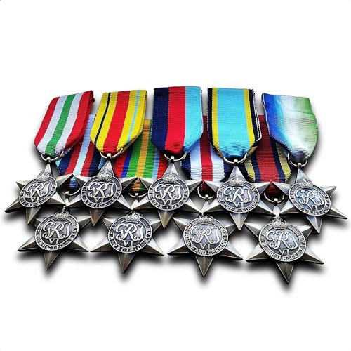 FREECROWS Militärmedaillen 9X komplettes britisches Gruppenset 1939-45 Star, Air Crew Europe Star, Frankreich und Deutschland Star, Afrika Star, Arctic Star, Pacific Star, Italy Star, Burma Star,