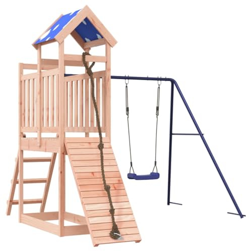 vidaXL Spielturm, Klettergerüst mit Kletterwand Seil Schaukel Leiter, Kinder Kletterturm Spiel-Zubehör für Garten, Holz Spielplatz Spielhaus, Massivholz Douglasie