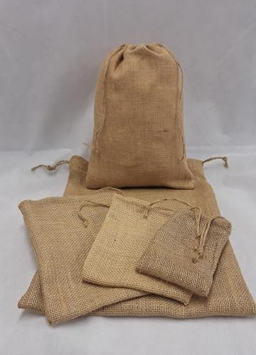 Jute/Hessian Drawstring Bags, Good for Storing Veg, Bulbs and Many Other uses (10cm x 12cm) (18cm x 22cm)