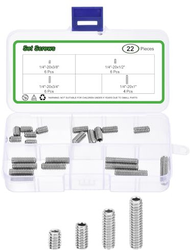sourcing map Allen Head Socket Hex Grub Screw Assortment Kit,22PCS 1/4-20 4 Sizes 304 Stainless Steel Internal Hex Drive Cup-Point Set Screws Assortment Kit for Door Handles, Faucet