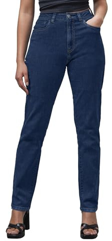 Enorsia Authentische Boyfriend-Jeans für Damen mit hoher Taille und superelastischem weichem Denim-Stoff, verblasste Waschung, Marken-Knopf und Reißverschluss im Hosenschlitz, dunkelblau, 40