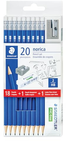 STAEDTLER Norica #2 HB Wood-Cased Pencil Set: 18 Pre-Sharpened Graphite Pencils with 1 Eraser & 1 Sharpener, Break-Resistant Lead, For Writing & Drawing, Blue, Ideal for Classroom, Home & Office