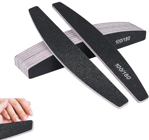 Kafeiya 10 Stck Professionelle Nagelfeile, 100/180 Grit, Nagelfeilen fr Gelngel, Doppelseitige Feilen, Waschbar, fr Nagelstudios DIY Nail Art Zuhause (Schwarz)