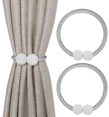 WOLMIK 2 Stück Vorhang Raffhalter Magnetische, Gardinenhalter Raffhalter für Vorhänge, Vorhang Halter Perlenperle Holdbacks Vorhanghalter Gardinen Halter Zubehör für Zuhause Schlafzimmer Büro Deko
