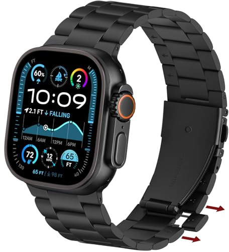 Anlinser Metallband Kompatibel mit Apple Watch Armband 49mm 46mm 45mm 44mm 42mm Kein Werkzeug Erforderlich, Ersatzband Kompatibel mit iWatch Ultra 3/2/1 SE Serie 11 10 9 8 7 6-1 (Schwarz)