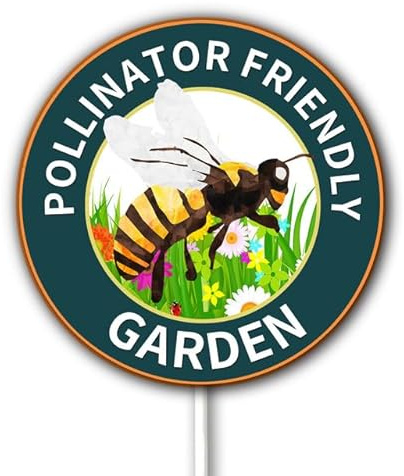 Bee Pollinator Friendly Gartenschild, Bestäubergarten, Bienen-Willkommensschild, kein Mähen, 23 x 23 cm, rund, stabiles Aluminium, wetterfest