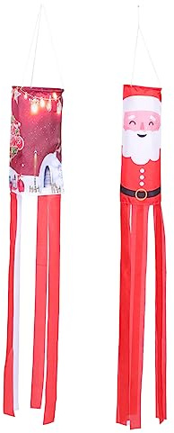 Yardwe 2stücke Weihnachts-windsack Windrichtungsfahne Hängender Weihnachts-windsack Weihnachtsbedarf Hängende Fahne Für Innendekoration Und Außenbereich Mit Klassischem Weihnachtsmuster-d