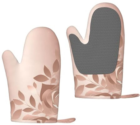 Gold Wallpaper Oven Mitts Set of 2 Heat Resistant Silicone Oven Gloves with Soft Lining Non-Slip Kitchen Cooking Mitt Long Waterproof Potholders Kitchen Essentials