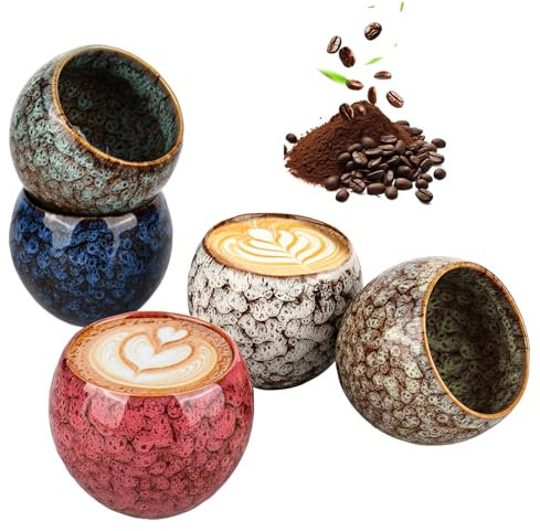Trendecor Set di 5 tazze da caffè espresso da 150 ml, tazze da tè di alta qualità, in ceramica smaltata a fiamma, a pareti spesse, per caffè espresso, moka macchiato