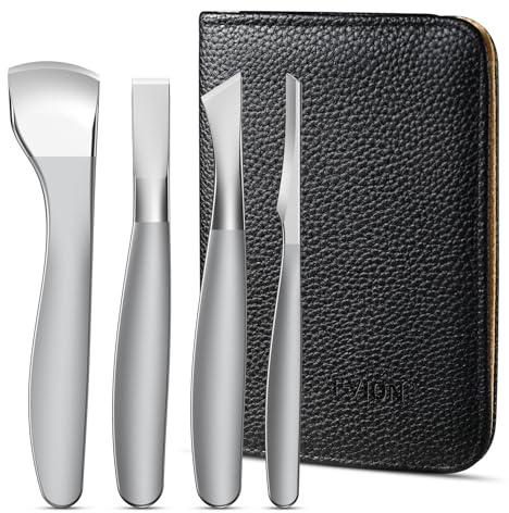 FVION Set Coltelli Pedicure – 4 Pezzi bisturi per calli piedi strumenti professionali unghie incarnite piedi e rimozione calli (manico corto)