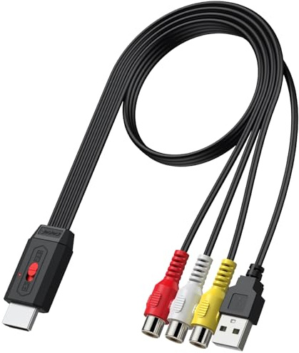 Neoteck Cinch zu HDMI Konverter 1080P AV zu HDMI Video Audio Konverter mit 16:9/4:3 Konvertierung Eingebautes Cinch auf HDMI Kabel 20cm Für Spielkonsole Wii/PS2/N64-Buchse Eingang