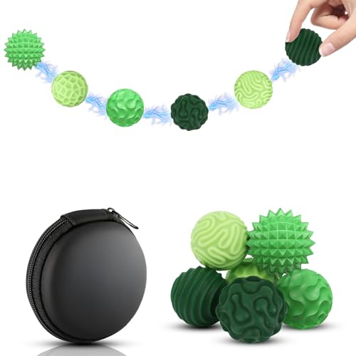 6pcs Balle Anti-Stress Boule Anti Stress Adulte Jouets Billes Magnétiques Texturées Sensoriels Silicone Fidget Toys de Destressant Portables Multicolore Boules d'Massage pour Adult Cadeau(Verte)