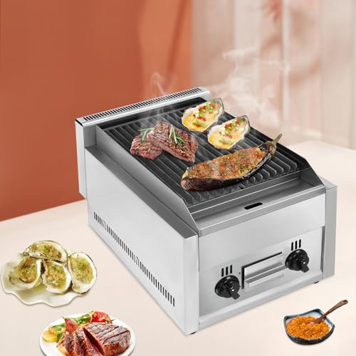 Barbecues de gas de 2 quemadores, parrilla de mesa para acampar, parrilla de gas portátil, parrilla de mesa para uso comercial, temperatura ajustable, con piedra volcánica y parrilla de hierro fundido