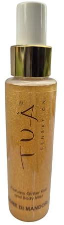 Spray Profumato Glitter per Capelli e Corpo, Effetto Luminoso e Brillante, Profumo Leggero, 100 ml (Fragranza Mandorlo)