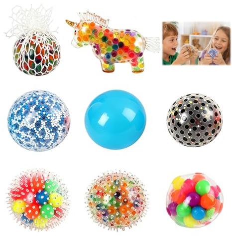 8er Set Squishy Stressbälle, Anti-Stress Bälle für Kinder und Erwachsene, Knautschball mit Wasserperlen, Farbenfrohe Lustige Squeeze Bälle zur Stressreduktion, Partygeschenke