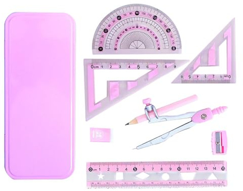 -Set med vinkelmätare, vinkelmätare och passare – för geometri – geometri-set med vridbar armvinkelkniv, inklusive linjal, suddgummi och pennvässare för exakt ritning