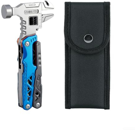 Kit de herramientas multiusos 18 en 1 con alicates de martillo y puntas de destornillador para camping, pesca, emergencias al aire libre, diseño compacto para bolsillo (azul)