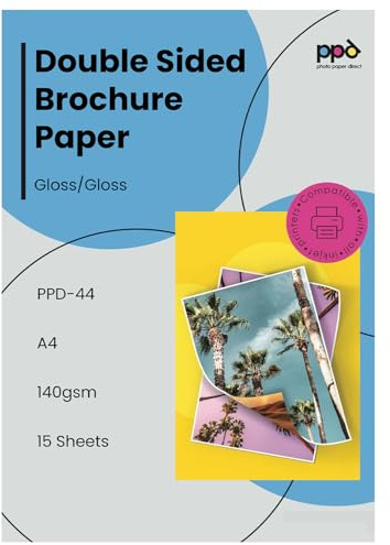 PPD A4 x 15 Hojas de Papel Fotográfico de Doble Cara - Acabado Brillante - Gramaje de 180 g/m² - Para Impresora de Inyección de Tinta Inkjet - PPD-44-15
