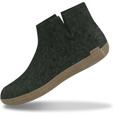 GLERUPS Boot Slippers Women and Men with Leather Sole (Green) | Unisex Wool Slipper Boots | Comfy Men's and Women's Slipper Boots | Cosy Gents and Ladies Boot Slippers