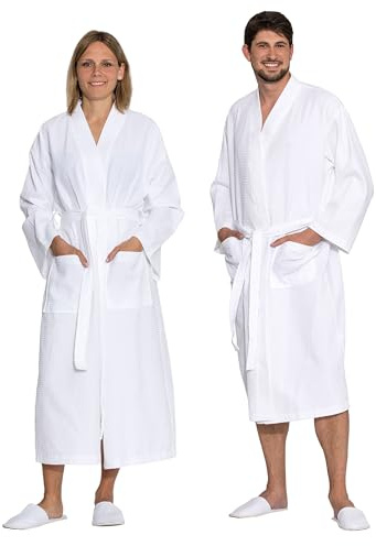 ZOLLNER Albornoz en blanco: suave y agradable para la piel, tejido de piqué, unisex, algodón, talla S, lavable a 60 °C, calidad de hotel, certificado Oeko Tex®