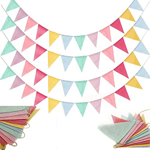 ToBeIT 48Pcs Triangle Flags Pendant Banners Imitated Burlap Multicolor Fabric Triangle Flag Bunting for Party and Festival Hanging Decoration Banner