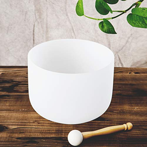 Leize Quartz Crystal Singing Bowl F Note Heart Chakra White 8 with Heavy Duty Carrying Case Suede Striker