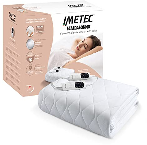 Imetec Scaldasonno Adapto maxi coprimaterasso matrimoniale 195x165 cm, Basso consumo, Riscaldamento rapido, Temperatura personalizzata, Tessuto anallergico trapuntato, Doppio comando, 6 temperature