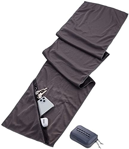 TROIKA Fitness-Handtuch mit erfrischendem Verdunstungs-Kühleffekt durch Wabenstruktur Mikrofaser Grau, Größe: 113cm x 25cm x 1cm, TWL20/GY