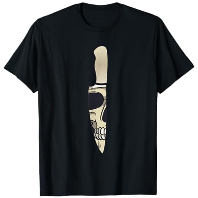 gadgets de cocina para hombres Cocinero Chef Cuchillo de Cocina Calavera Camiseta Hombre Manga Larga Pequeño Negro
