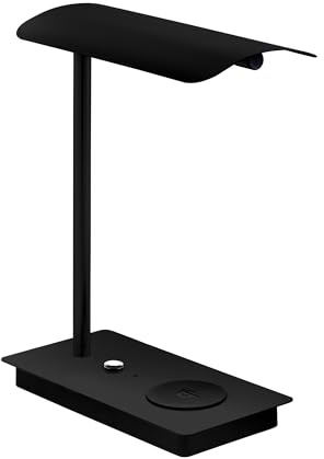 EGLO LED bordslampa Arenaza, 1-glödlampa skrivbordslampa med touch, QI-laddningsstation, belysning dimbar, kontorslampa av metall i svart, varmvit ljus
