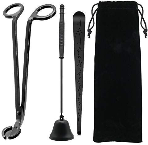 Candle Wick Trimmer Set 3 in 1 Candle Care Accessory Tools Candle Cutter, Candle Snuffer, Candle Wick Dipper with Storage Bag for Candles Lovers (Black)