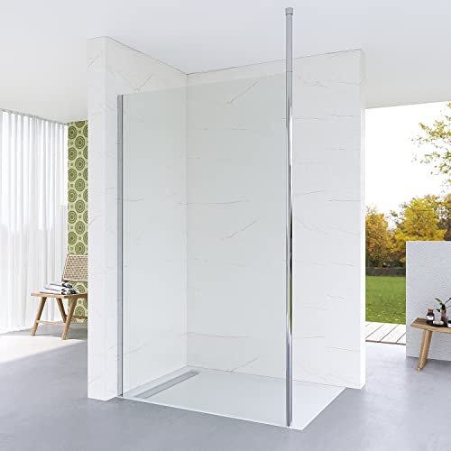 AQUABATOS 90x200 cm Walk in Dusche barrierefreie Duschkabine Duschwand Glas ebenerdige Duschabtrennung Duschtrennwand Glastrennwand Glaswand für Duschwanne | Klarglas 8 mm mit NANO | Deckenstütze