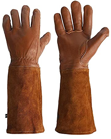Schutzhandschuhe 1 Paar Rose Pruning Handschuhe Leder Gartenarbeit Schweißen Gaunthets Sicherheit langer Unterarmschutz Hitzebeständige Männer Dad Ehemann Geschenk Beschichtete Arbeitshandschuhe