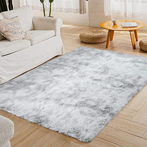ROHATIM Alfombras Salón Grandes Pelo Largo Alfombra Habitación Dormitorio Lavables Alfombra Antideslizante Muy Suave para salón o Dormitorio, Alfombra esponjosa de Cama(Gris Claro,160 x 230 cm)