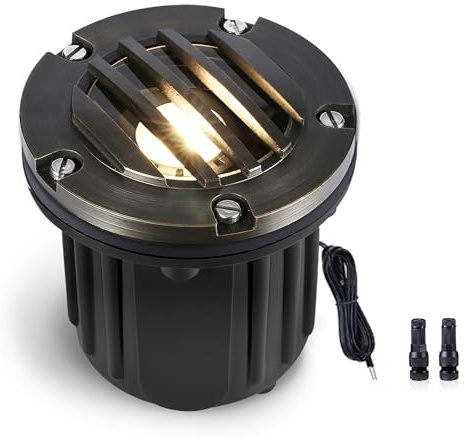 Gardenreet Brass Well Light - LED 12V Ip65 In-Ground Outdoor Landscape Lighting, Replaceable Bulb Waterproof Low Voltage Fixture, Antique Bronze for Garden Tree Pathway Without MR16 Bulb