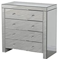 Kingwudo® Mirrored Glass Chest of 4 Drawers with Crystal Handles Sideboard Cupboard Storage Unit Table Living Room Bedroom Furniture