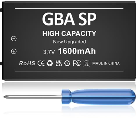Batteria per Gameboy Advance SP (GBA SP), 1600 mAh, batteria agli ioni di litio ad alta capacità, per Nintendo AGS-001, AGS-003, AGS-101