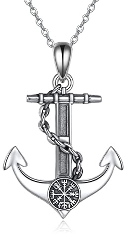 CUPENDA Wikinger Kompass Halskette Sterling Silber Anker Vegvisir Runen Anhänger Viking Schmuck Geschenke für Frauen