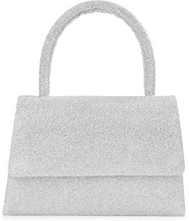 CORIOS Abendtasche Damen Glitzer Henkeltasche Kette Clutch Bag Klein Tasche Hochzeit Brautbörse Glänzend Umhängetasche Elegante Schultertasche für Hochzeit Abschlussball Bankett-Party Silber