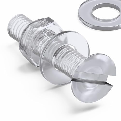 50x Senkkopfschraube mit Schlitz mit Muttern, transparenter Acryl-Kunststoff, M4 x 20 mm