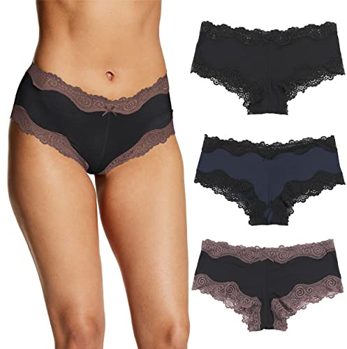 Maidenform Women's Underwear Pack w/Low-Rise, 3-Pack, Cheeky Lace Underwear Women Pack, Comfortable Lace Panties for Women