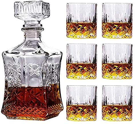 decantador per whisky Decanter per whisky Decanter per vino Set da vino per bicchiere da whisky, bottiglia di vino quadrata girasole + 6 bicchieri da whisky Decanter per liquori