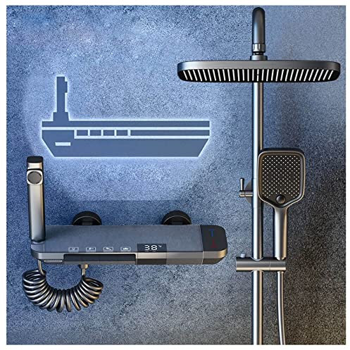 Ksunun Sistema Doccia Termostatico con Display della Temperatura, Colonna Doccia con Miscelatore, Set Doccia Completo, Kit Doccia con Soffione E Doccetta, Miscelatori Vasca E Doccette per Bidet